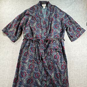 Vintage Windridge One Size Paisley Robe 3/4 Sleeve Polyester Belted Made in USA